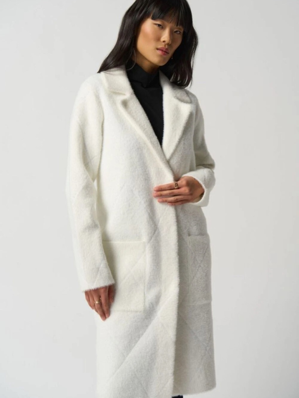 Joseph Ribkoff Quilted Fuzzy Knit Long Sleeve Coat size large